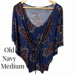 OLD NAVY Medium Boho Blue Blouse with Red Floral Print Bohemian Print